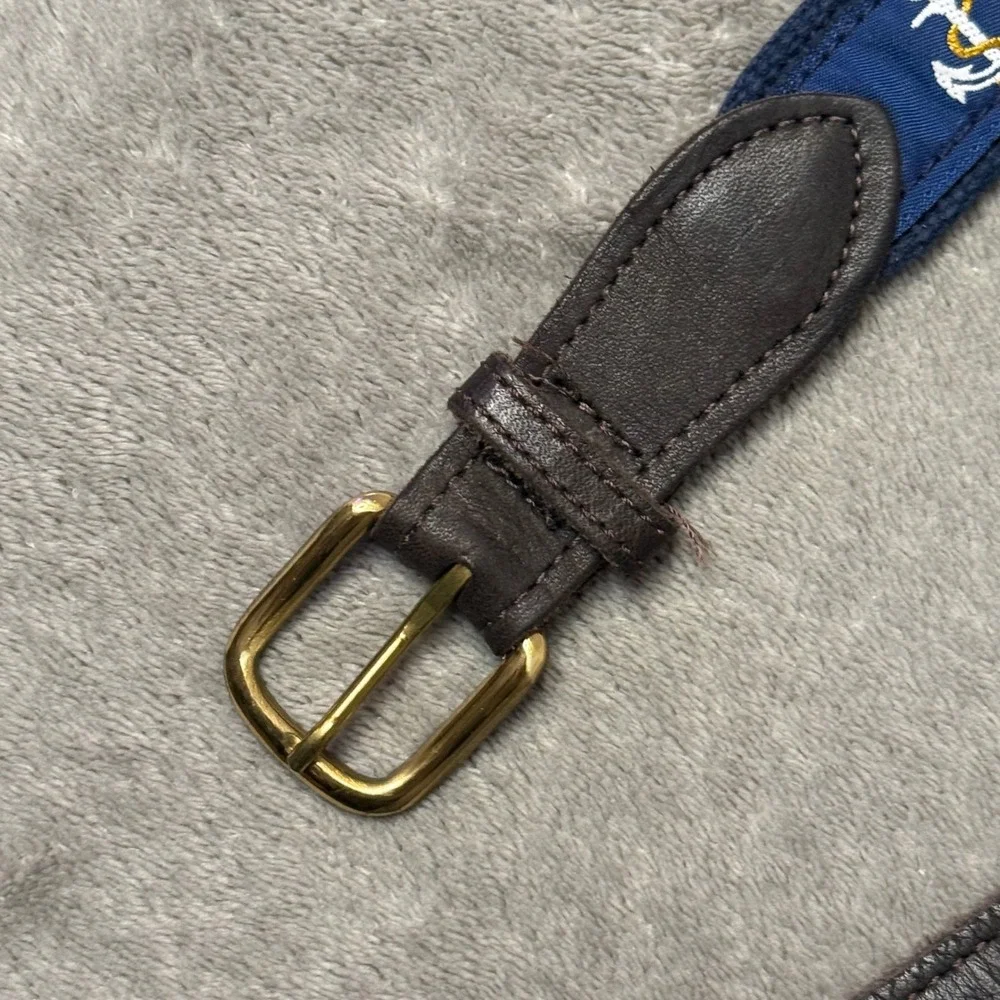 Men's Preppy Nautical Leather Canvas Belt Size 46 Blue Anchor Surcingle Sailing